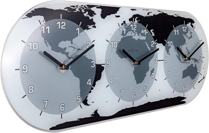 NeXtime Wanduhr "MONDIAL", mit 3 Ziffernblätter, aus Glas, 50 x 18,6 cm