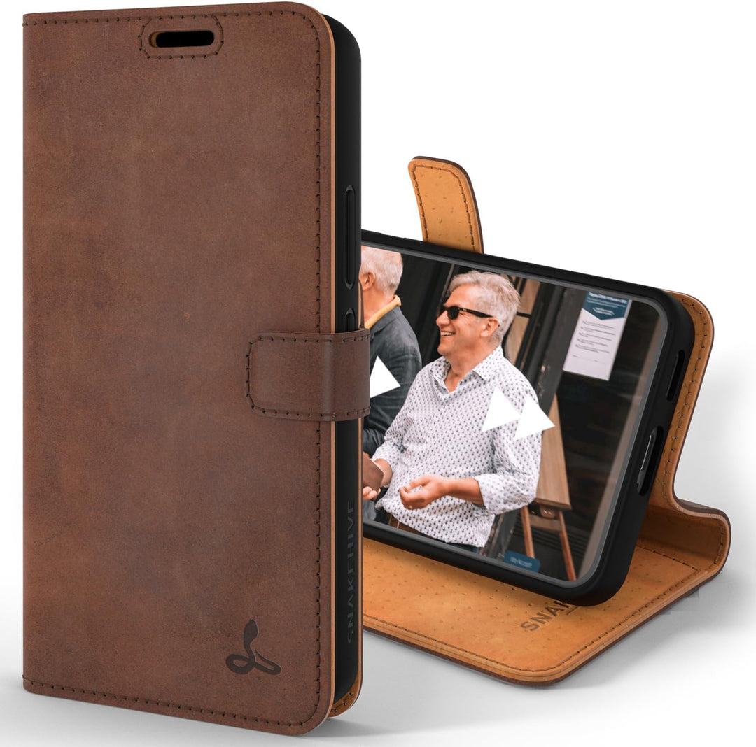 Snakehive Samsung Galaxy S22 Schutzhülle/Klapphülle echt Lederhülle mit Standfunktion, Handmade in E