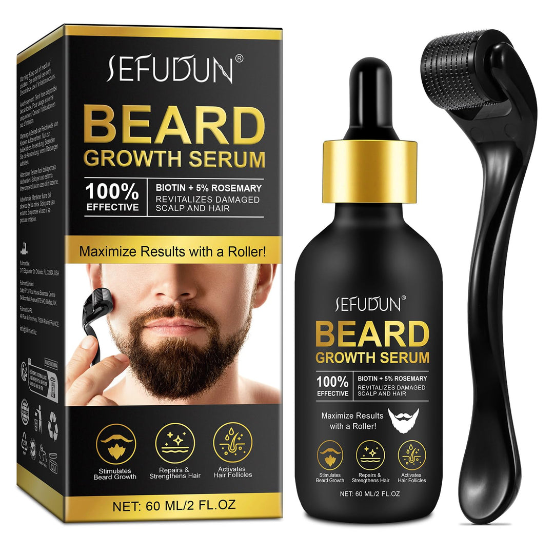 Beard Growth Kit, Beard Growth Serum mit Rolle, Beard Growth Oil - Schnelles Wachstum & Verdickung f