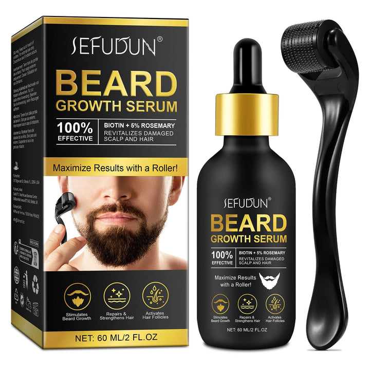 Beard Growth Kit, Beard Growth Serum mit Rolle, Beard Growth Oil - Schnelles Wachstum & Verdickung f