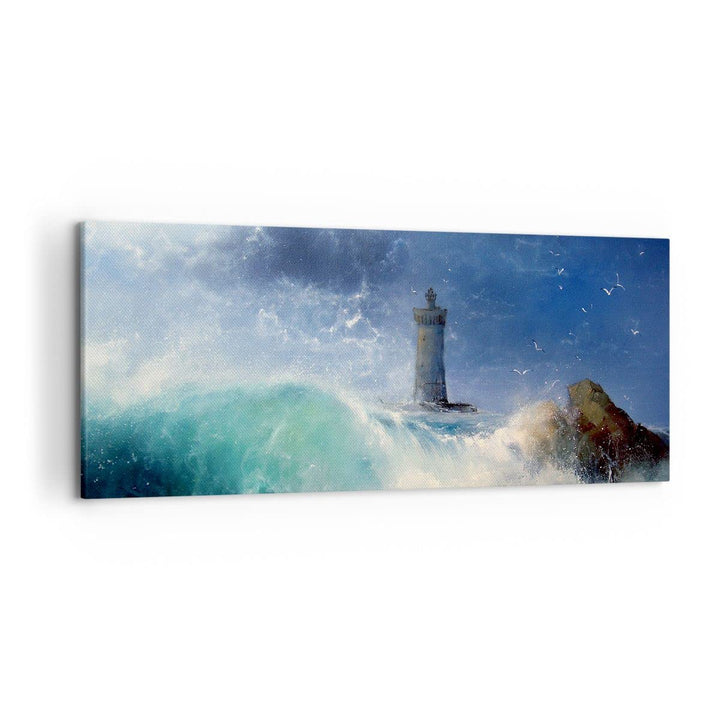 Wandbilder Dekoration Wohnzimmer Leuchtturm Meer Panorama Bilder auf Leinwand 120x50cm Leinwandbild