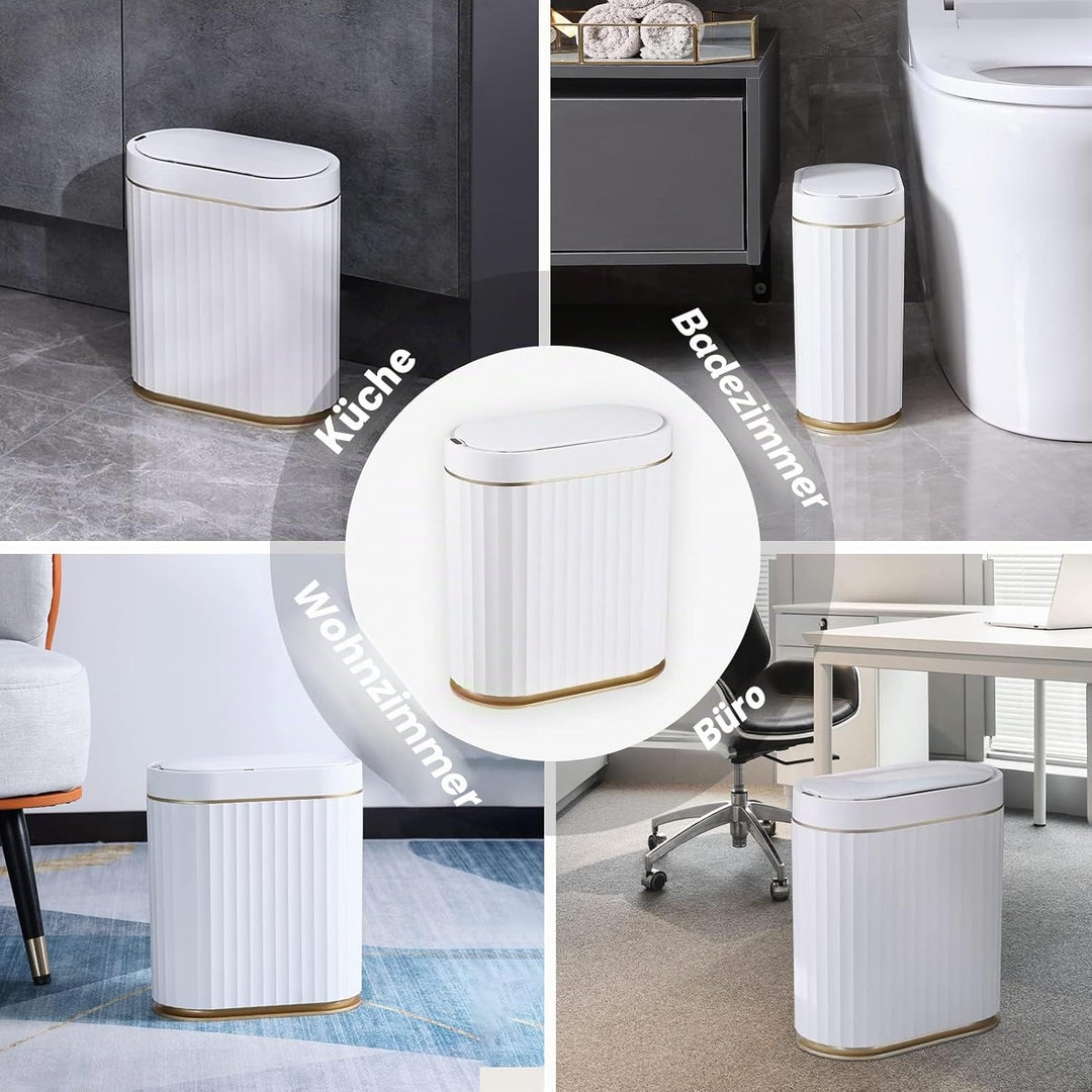ELPHECO Badezimmer Mülleimer mit Deckel 8L Sensor Mülleimer, schmaler Kunststoff-Mülleimer, wasserdi
