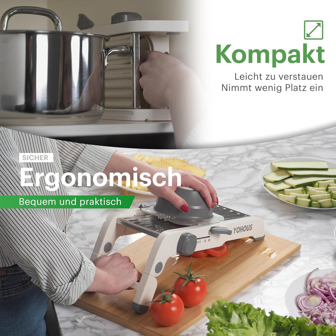 Gemüsehobel Mandoline Edelstahl – Professioneller Gemüseschneider mit einstellbarer Schnittstärke, J