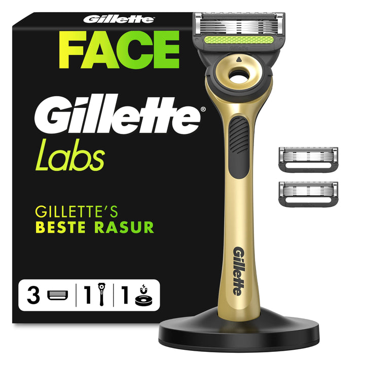 Gillette Labs Rasierer Herren mit Reinigungselement, Nassrasierer Männer Champion Gold Edition — Ink