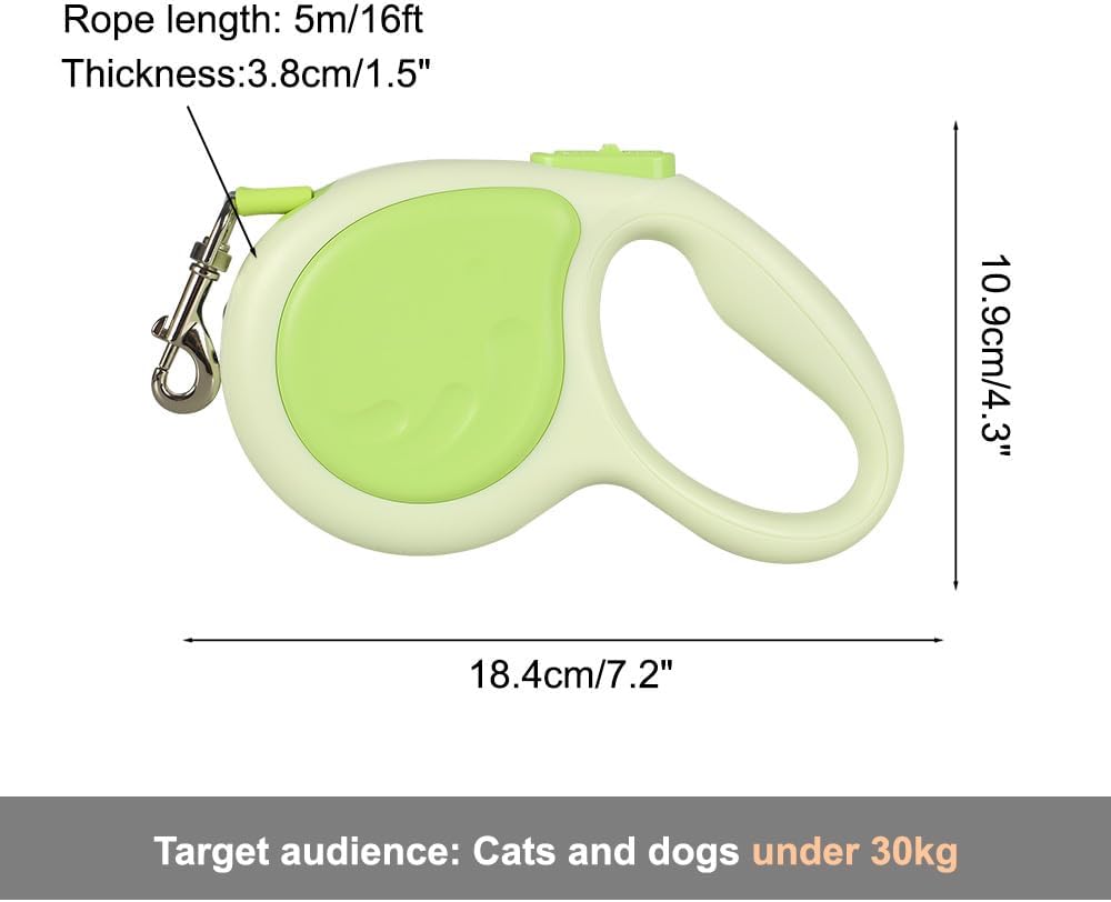 Einziehbare Hundeleine, 4,8m, Robuste Rollleine mit 360°-Drehhaken und LED-Licht, Haustier Leine für