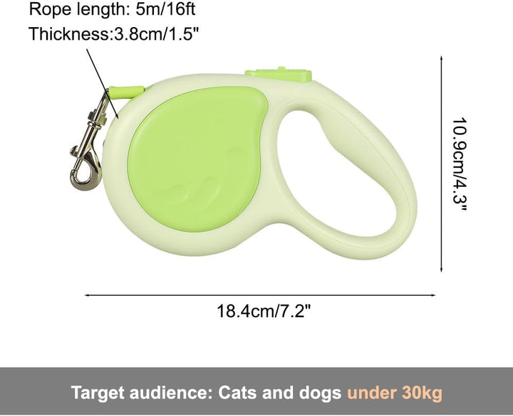Einziehbare Hundeleine, 4,8m, Robuste Rollleine mit 360°-Drehhaken und LED-Licht, Haustier Leine für