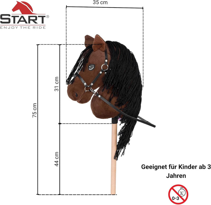 Start Hobby Horse Steckenpferd aus Plüsch mit Holzstock – Realistisches Stockpferd mit Langer Mähne
