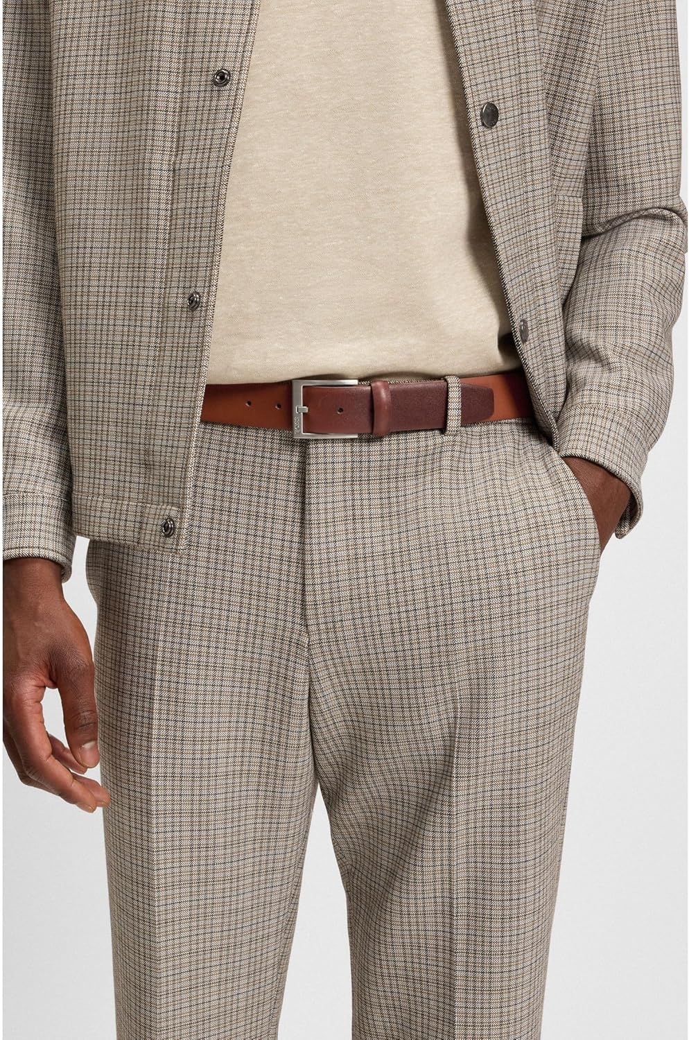 BOSS Herren Erron Sz35 Gürtel aus italienischem Leder mit silberfarbener Schliesse 80 Medium Brown21