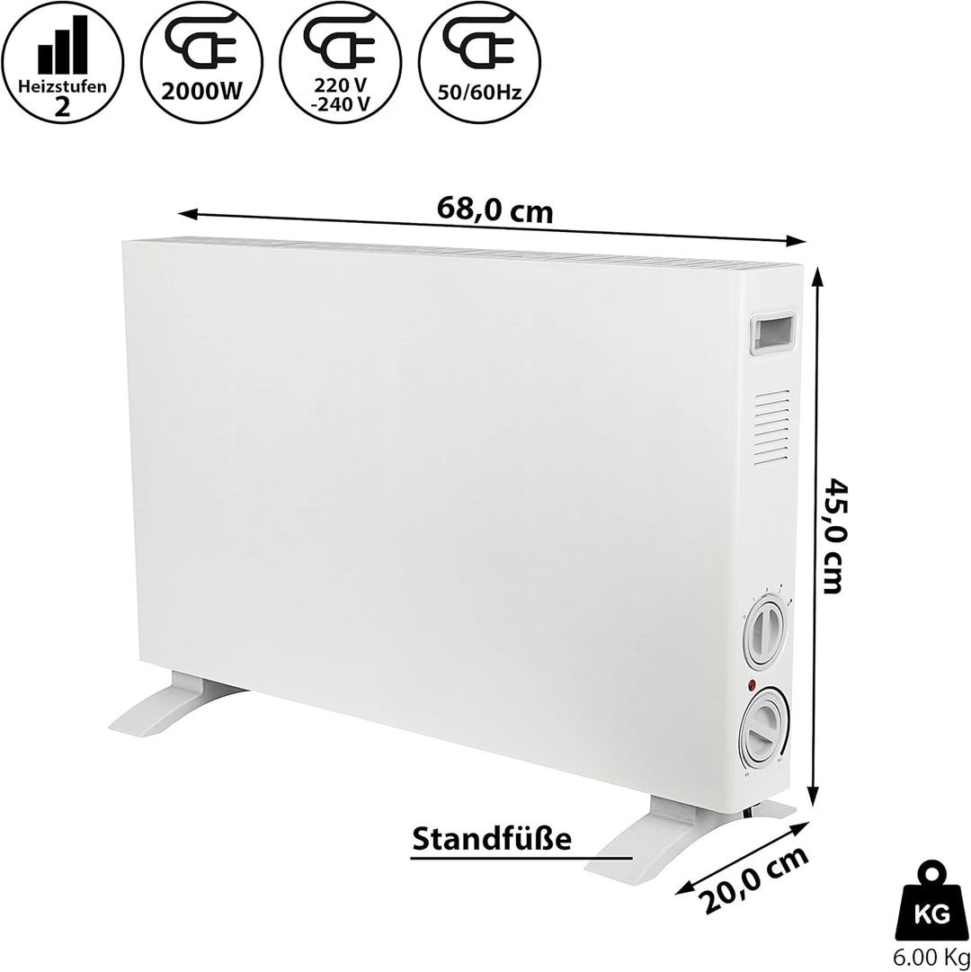 Elektroheizung energiesparend| Konvektor Heizung 1250/2000 Watt | Abschaltautomatik Frostwächter Übe