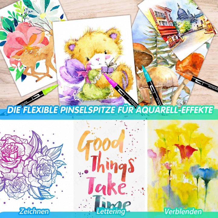 Efimeso 168 Farben Filzstifte Set, Pinselstifte Aquarell Filzstifte Kinder,Brush Pens für Künstler,Z