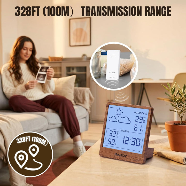 Raddy WF-50 Wetterstation Funk innen und aussen, batteriebetriebener Temperatur- und Luftfeuchtigkei