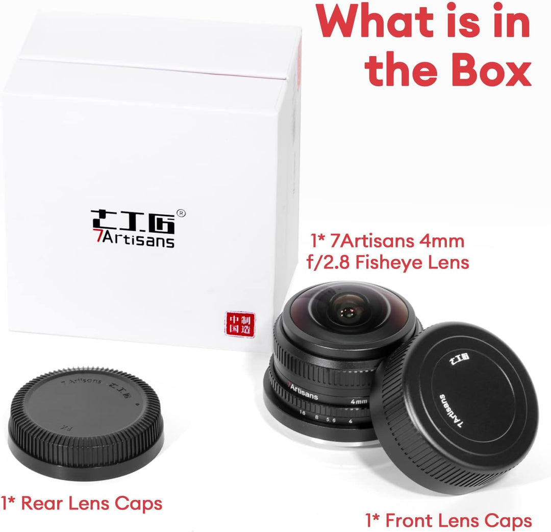 7artisans 4mm F2.8 kreisförmiges Fisheye-Objektiv, 225 ° Ultraweitwinkel, kompatibel mit APS-C Sony