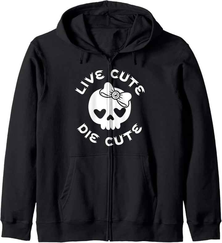 Live Cute Die Cute Skull With Bow And Heart Shape Kapuzenjacke