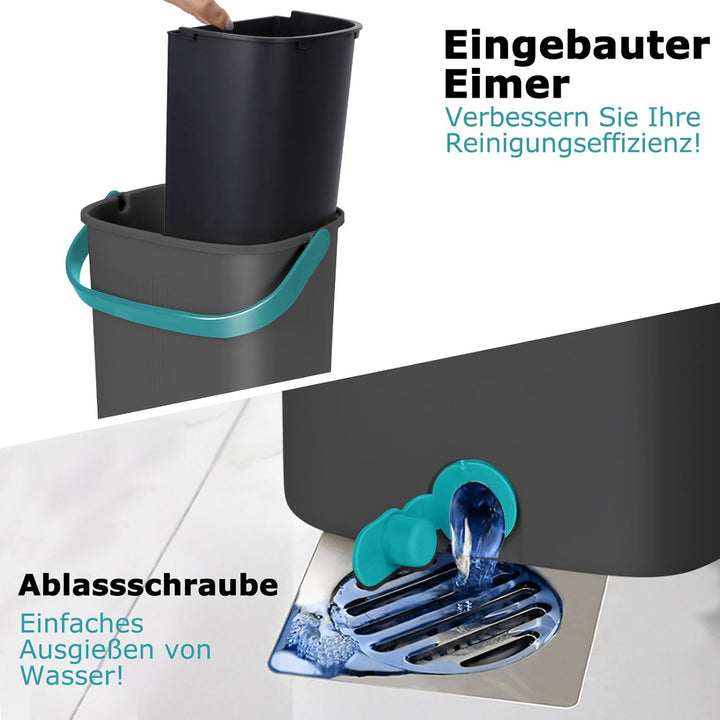 Masthome Wischmopp Set mit Eimer, Putzeimer mit Flachmopp und 6 Mikrofaser Wischpads, Edelstahl Grif