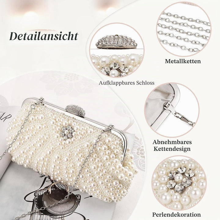 BAIGIO Damen Clutch Perlen Elegant Abendtasche Ivory Vintage Handtasche Clutch Weiss Brauttasche mit