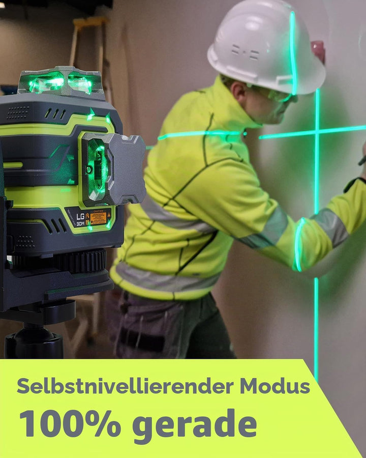 LasGoo LG-3DM Grüner Strahl-Laser-Nivelliergerät, selbstnivellierend, 3x360° Kreuzlinienlaser für Ba