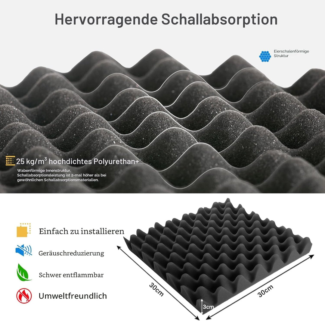 JBER 24 Stück Akustikpaneele Selbstklebend, Schallschutzplatten 30 x 30 x 3 cm, Hochdichte Akustiksc
