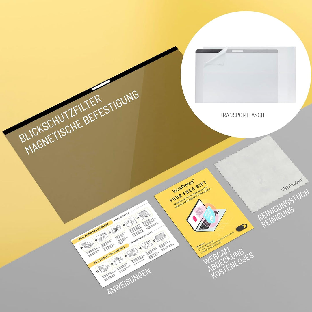 VistaProtect – Premium Blickschutzfilter &amp; Anti-Blaulicht-Filter. Magnetisch Displayschutzfolie für
