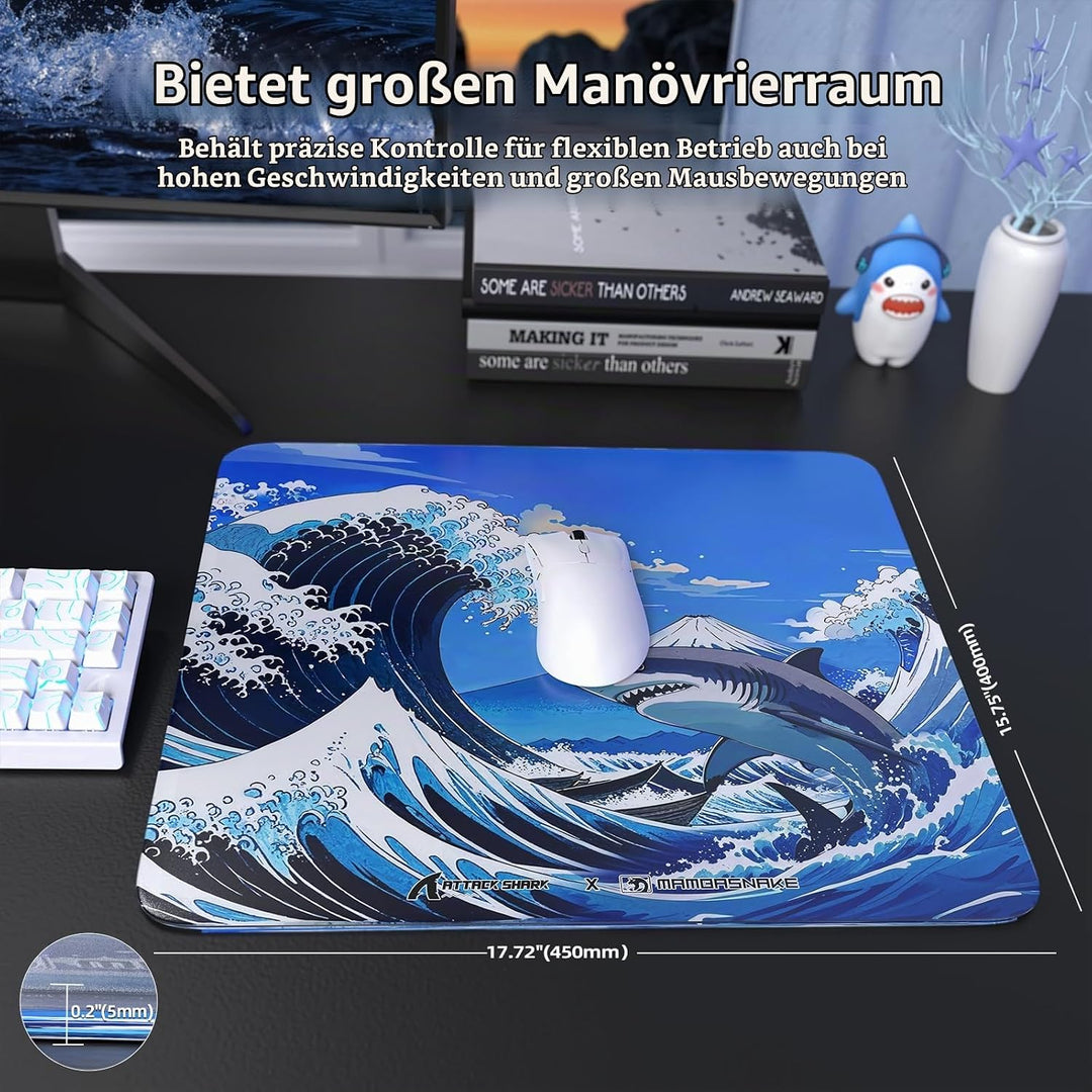 ATTACK SHARK CM05 Gaming-Mauspad Aus Gehärtetem Glas, Ultraglatte Oberfläche, 9H Gehärtetes Glas, 17