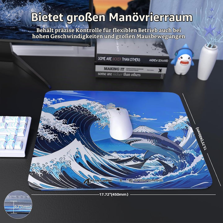 ATTACK SHARK CM05 Gaming-Mauspad Aus Gehärtetem Glas, Ultraglatte Oberfläche, 9H Gehärtetes Glas, 17