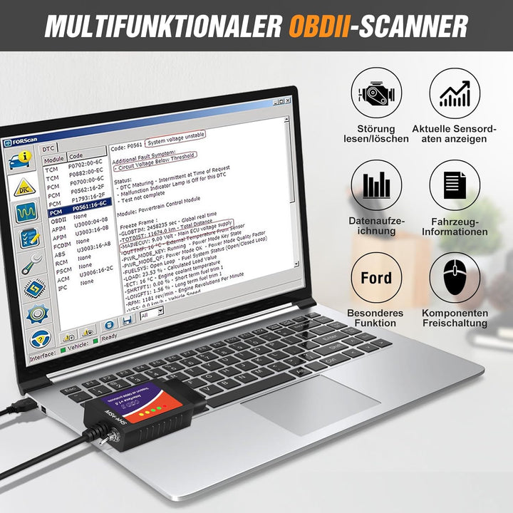 FORScan ELMconfig Professionelles OBDII Diagnosegerät Auto OBD2 Adapter für Windows, Auto diagnose C