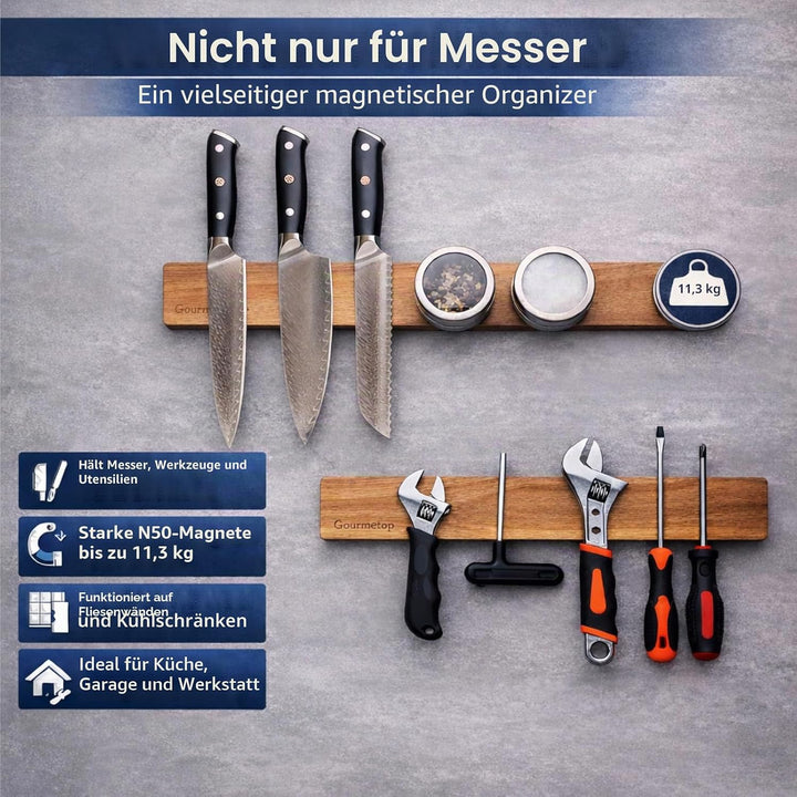 Gourmetop Magnetischer Messerhalter für die Wand 30 cm, magnetischer Messerstreifen ohne Bohren, Mes