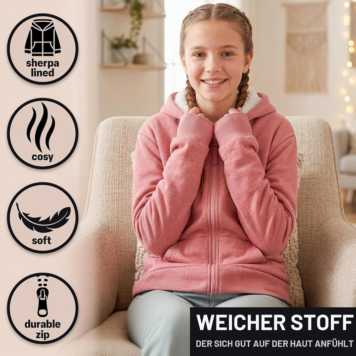 CityComfort Pullover Mädchen mit Fleece-Futter und Kapuze, Fleecejacke Kinder Mädchen Zipper Hoodie