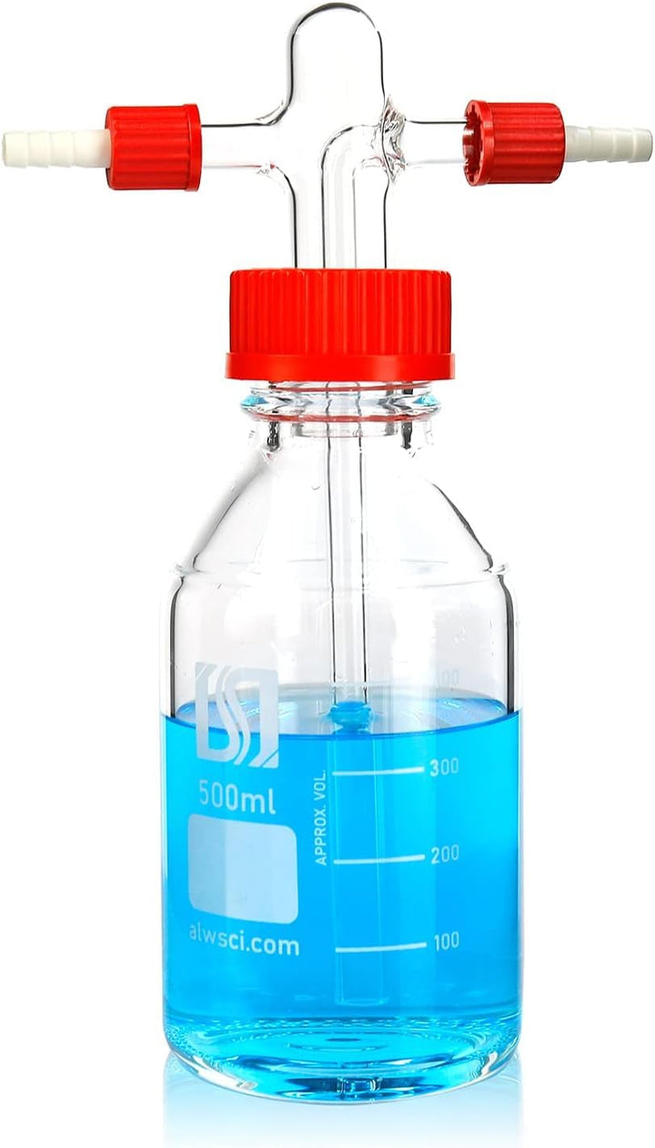 ALWSCI Gaswaschflasche Gas Washing Bottle, 500mL graduierte Laborpufferflasche, Borosilikatglas-Labo