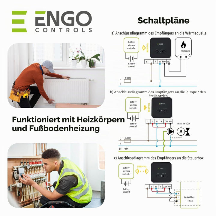 ENGO E901RF Wireless Thermostat 7 Tage Programmierbar Zentralheizungsregler Gas Öl Kombi Boiler Ther