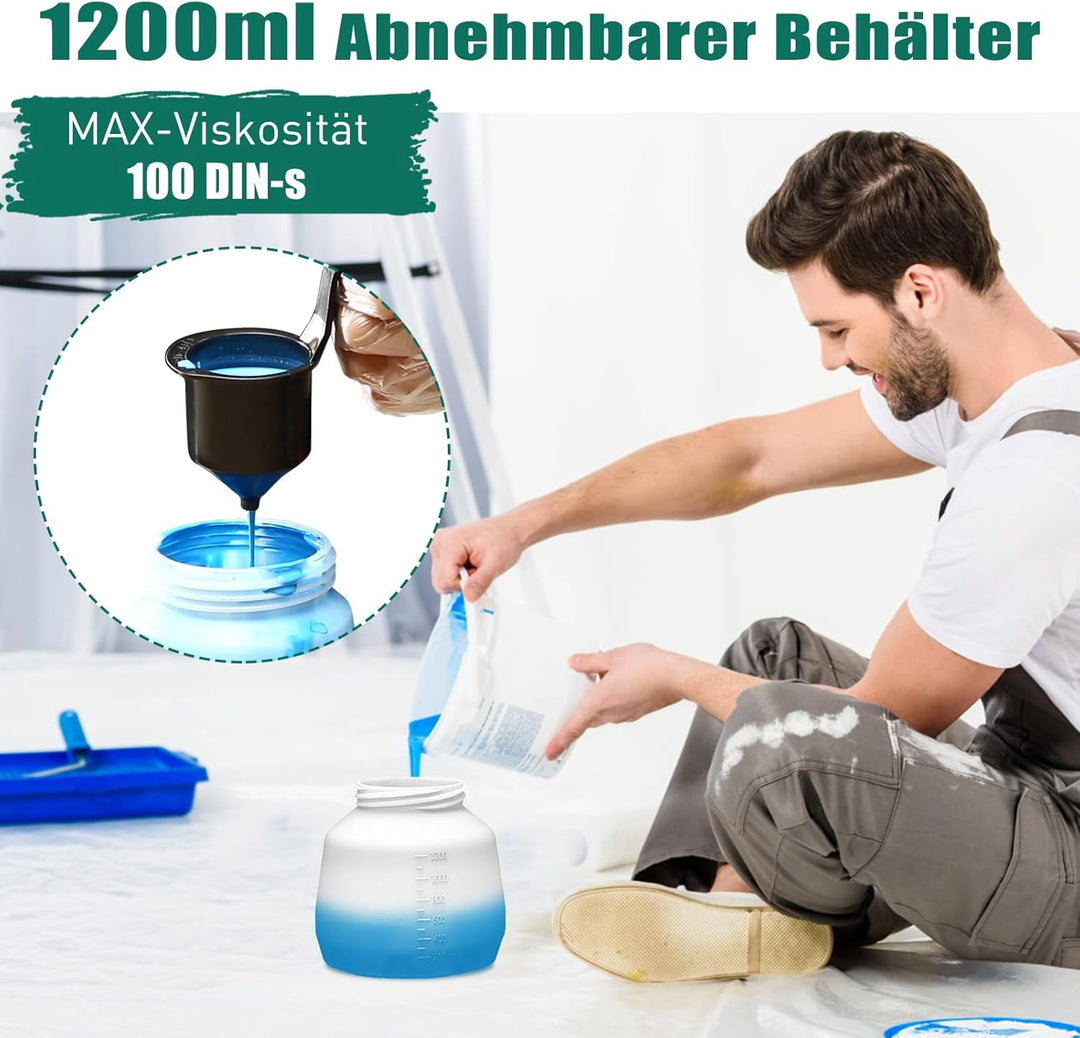 HYCHIKA 600W Farbsprühsystem, 1200ML HVLP Farbsprühgerät, 3 Sprühmuster, 4 Düsen und 2 Reinigungswer