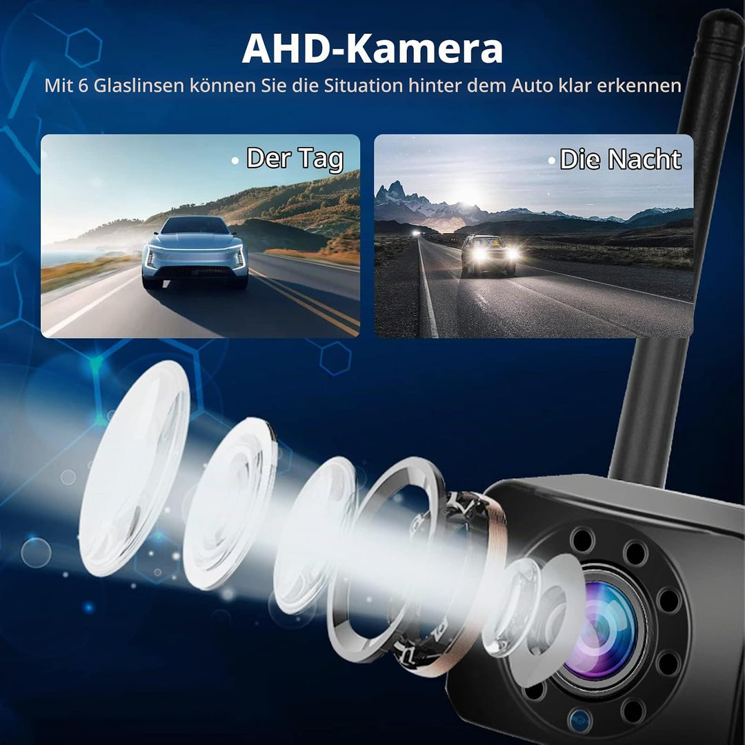 Hodozzy Kabellos Digital Rückfahrkamera Set mit 4,3 Zoll IPS Bildschirm Monitor und AHD Kamera Nacht