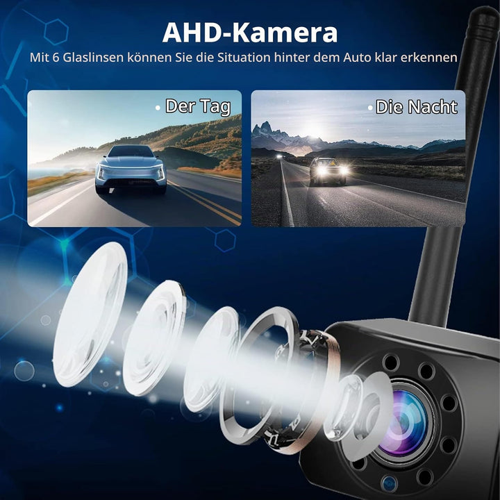 Hodozzy Kabellos Digital Rückfahrkamera Set mit 4,3 Zoll IPS Bildschirm Monitor und AHD Kamera Nacht