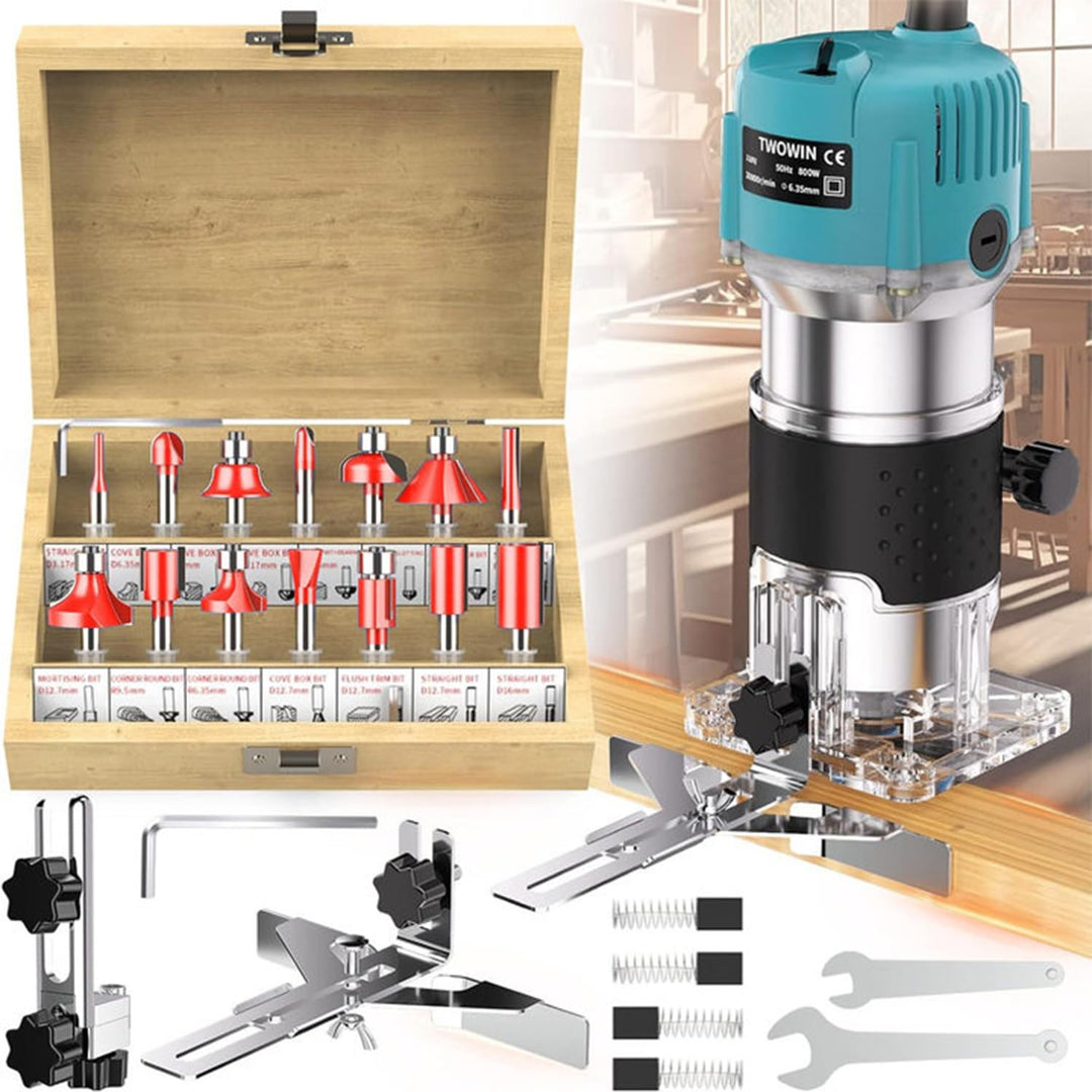Oberfräse Trimmer Einhandfräse Kantenfräse Holz Fräse Multifunktionsfräse 800 W, 30000 U/min, 1/4" 1