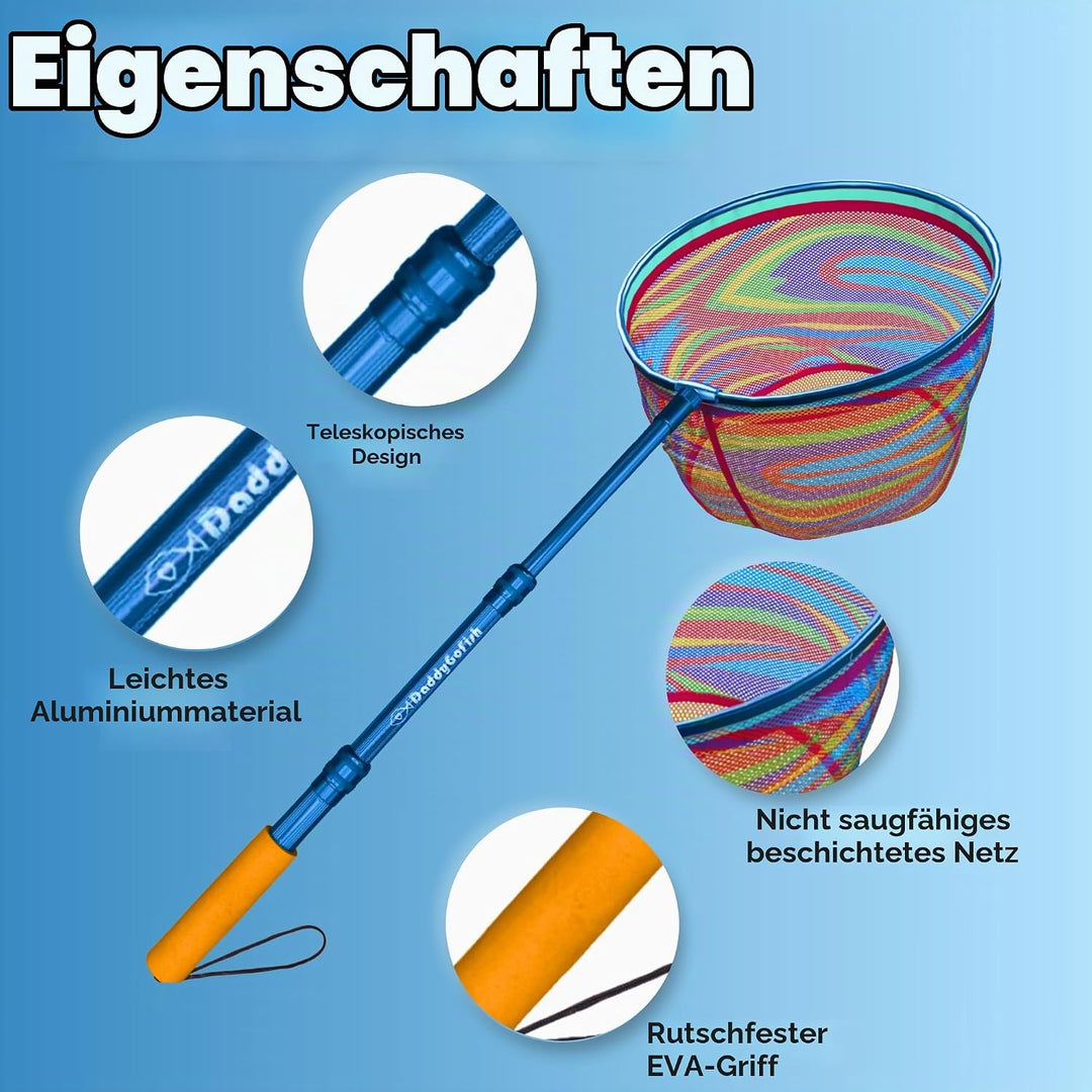 DaddyGoFish Kinder Fischernetz - Ultraleichte Teleskop-Ködertasche zum Fangen von Fischschmetterling