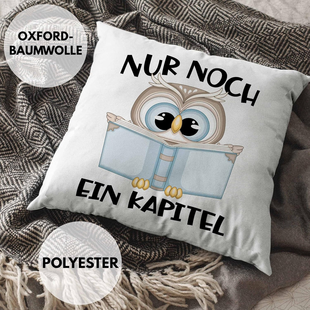 Trendation Leseratte Geschenk Kissen mit Füllung 40x40 Nur Noch EIN Kapitel Bücher Lesen Bücherwurm
