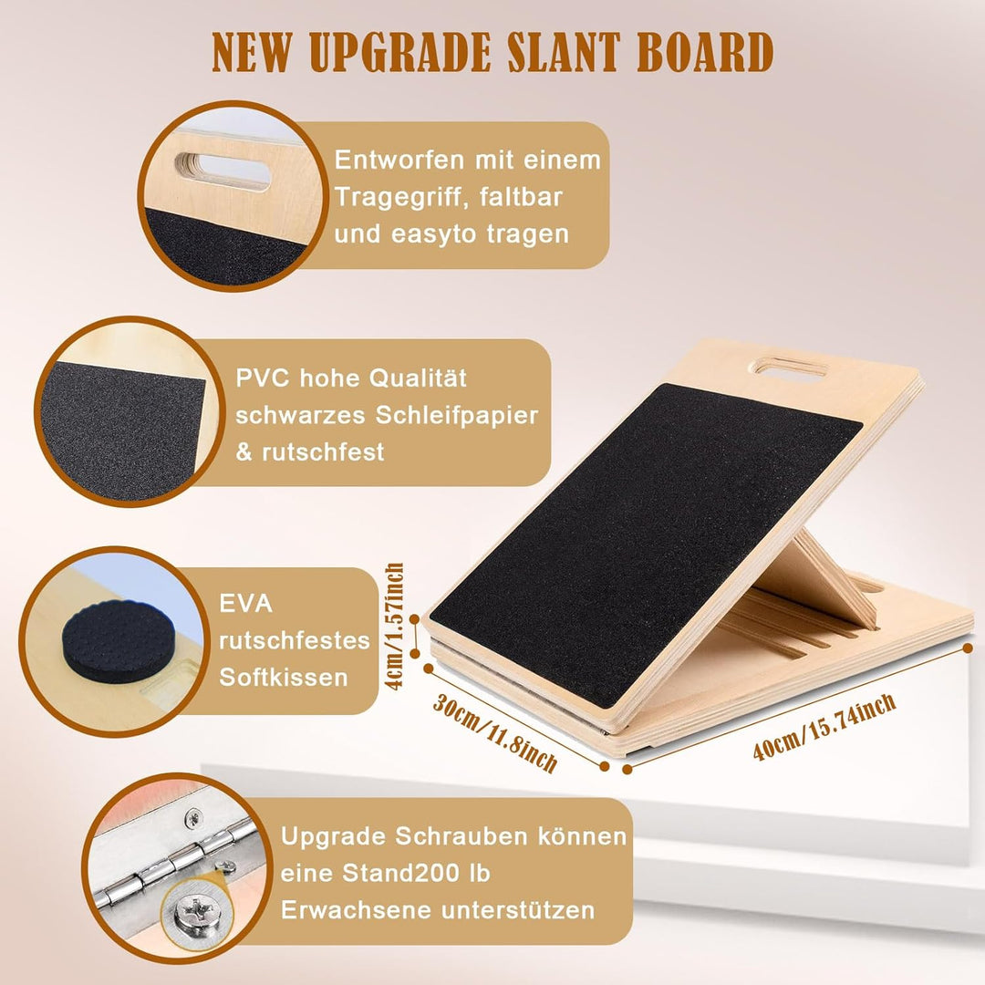 Schrägbrett und Slant Board Holz, Balance Board, Wadendehner für Physiotherapie, Verstellbares‌ Mobi