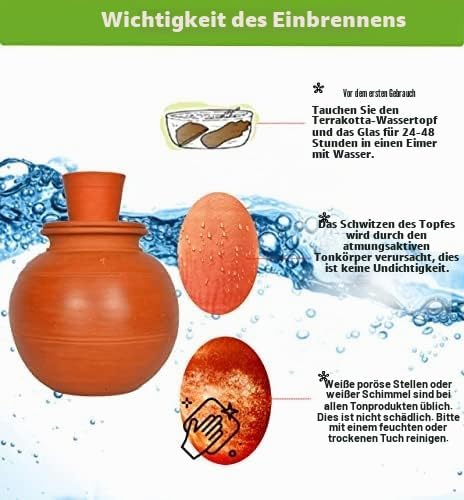 Village Decor Handgefertigter Wassertopf aus Erdton mit Zubehör (Fassungsvermögen = 4000 ml) Capacit