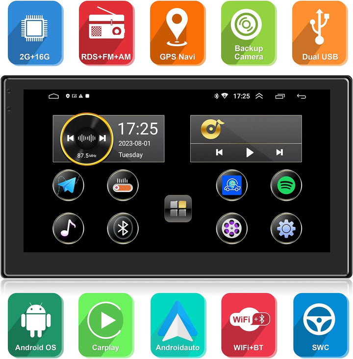 ANKEWAY Neu 7 Zoll [2G+32G] Android Autoradio 2 DIN mit CarPlay+Android Auto+WiFi+Bluetooth+RDS/FM+G