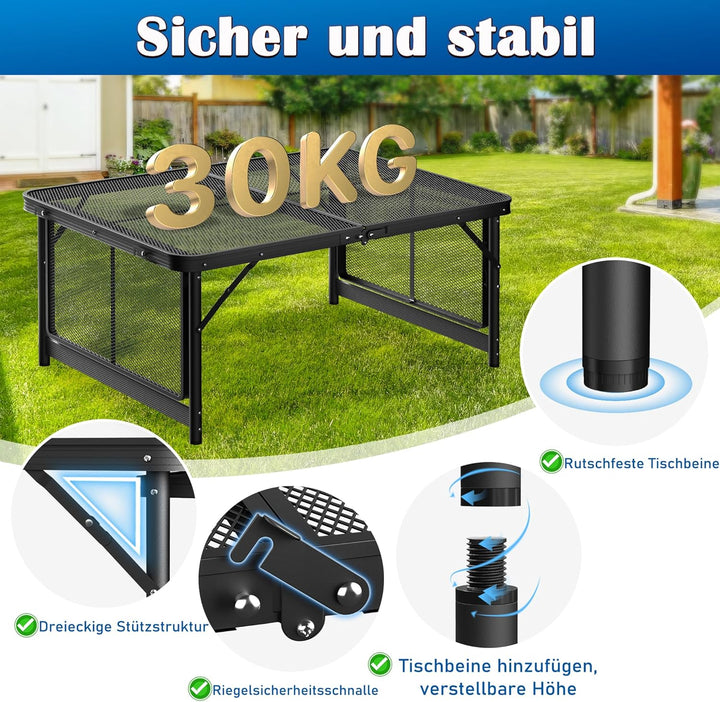 AufuN Tragbare Campingtische 90x60x39cm, 2 Höhenverstellbar Klappbarer Multifunktionstisch, Grilltis