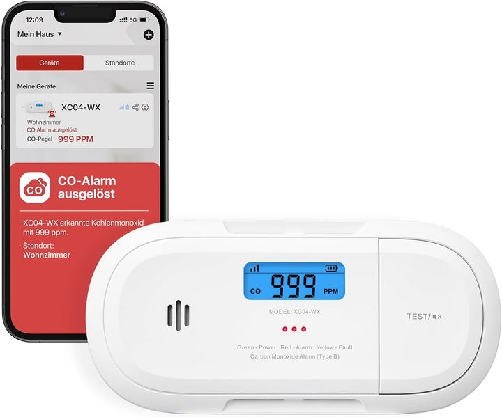 X-Sense Smart-Kohlenmonoxidmelder, WLAN-Kohlenmonoxidmelder, Echtzeit-Push-Benachrichtigungen über X