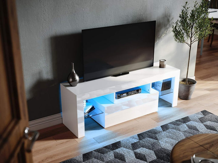 SONNI TV Board, Weiss Griffloses Design, TV Schrank, Hochglanz mit LED Beleuchtung, 12 Farben können