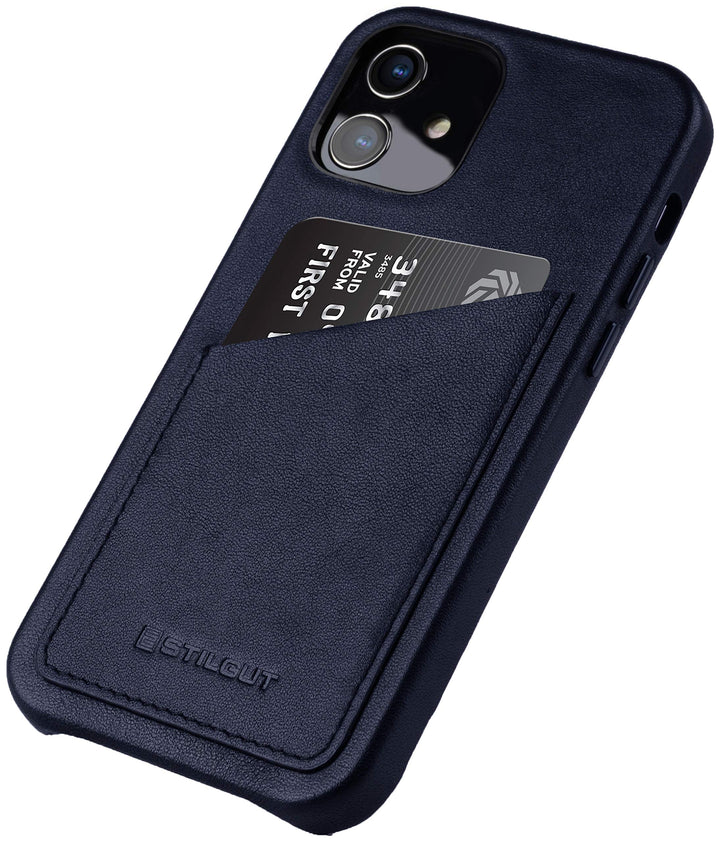 STILGUT Cover kompatibel mit iPhone 12 Mini Hülle mit Kartenfach, Case aus Leder, Kartenhülle - Dunk