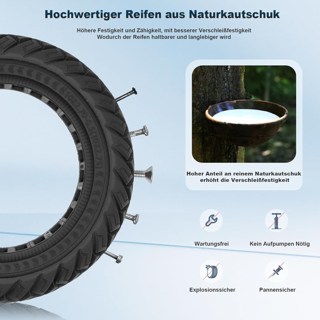 10x2,7-6,5 Vollgummireifen 10 Zoll Solide Reifen für KuKirin G3/KuKirin G2 Master/Dualtron 3 Elektro