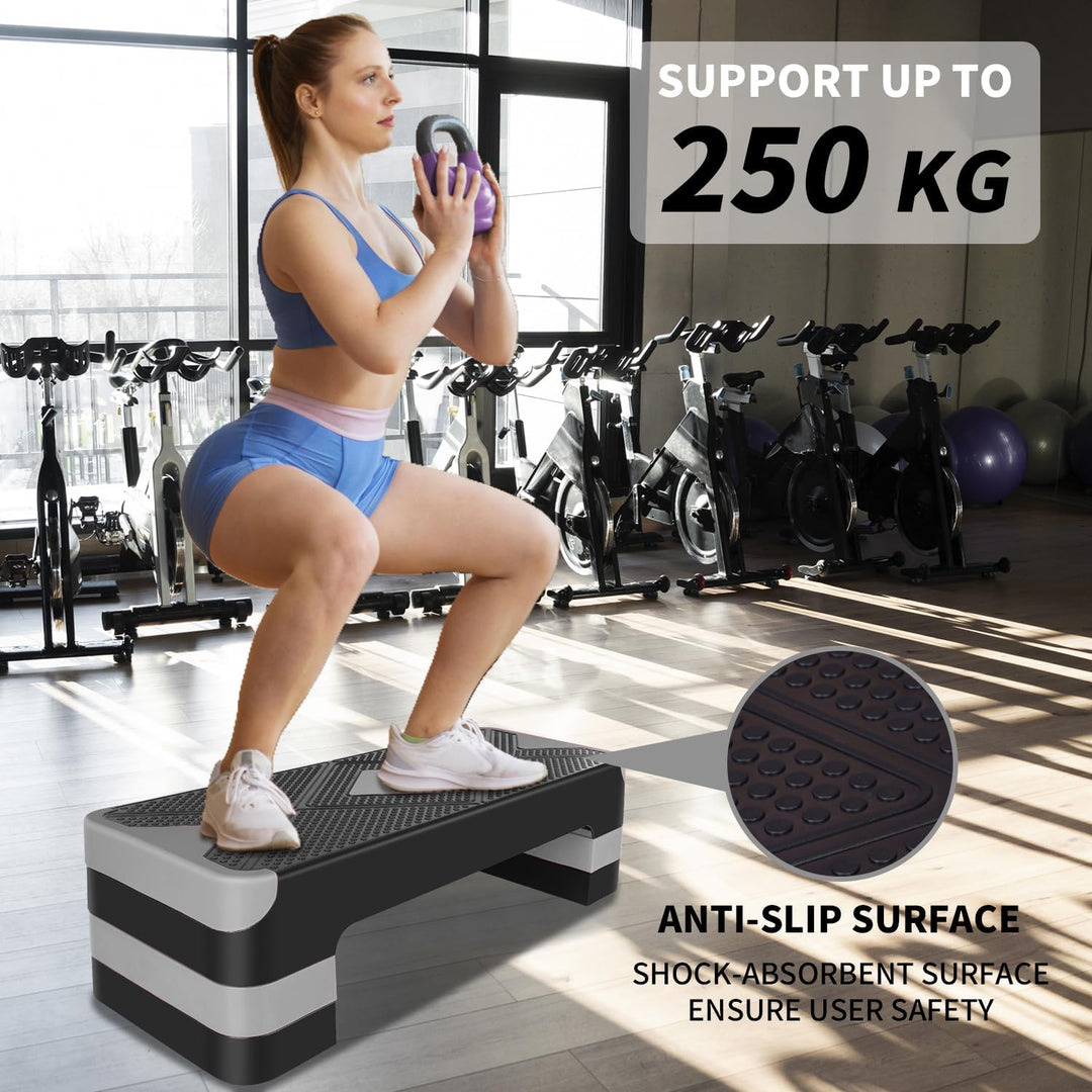 Aerobic Steppbrett Höhenverstellbar Stepper mit 3 Stufen 10/15/20cm, rutschfest Fitness Step-Bench f