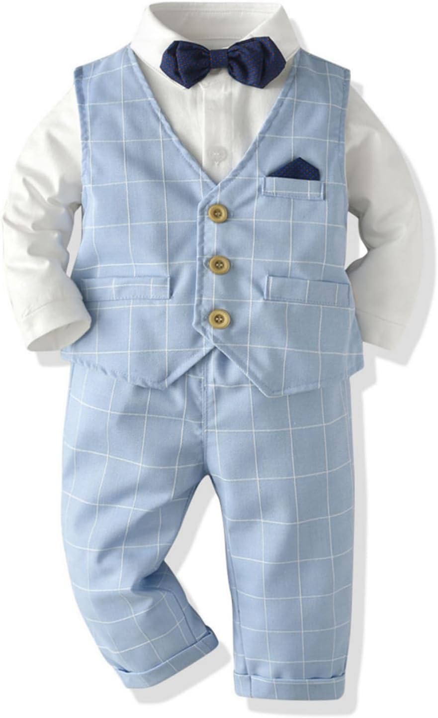 Volunboy Baby Anzug Jungen Anzugweste Hemd mit Fliege für Festlich Hochzeit Bekleidung Set 4tlg 12-1
