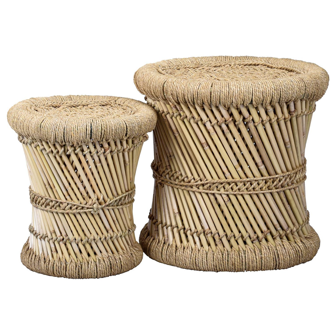 Marrakesch 2er Set Hocker Sitzhocker Benita aus Bambus ø 36cm & 30 cm | Blumenhocker Ideal im Garten