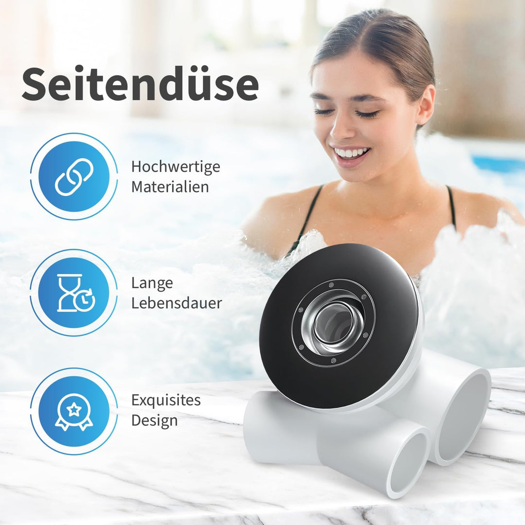 AQUADE Bausatz mit Whirlpool Düsen Set 8X , Whirlpool Pumpe , Schlauch Adapter Set , Pneumatikschlau