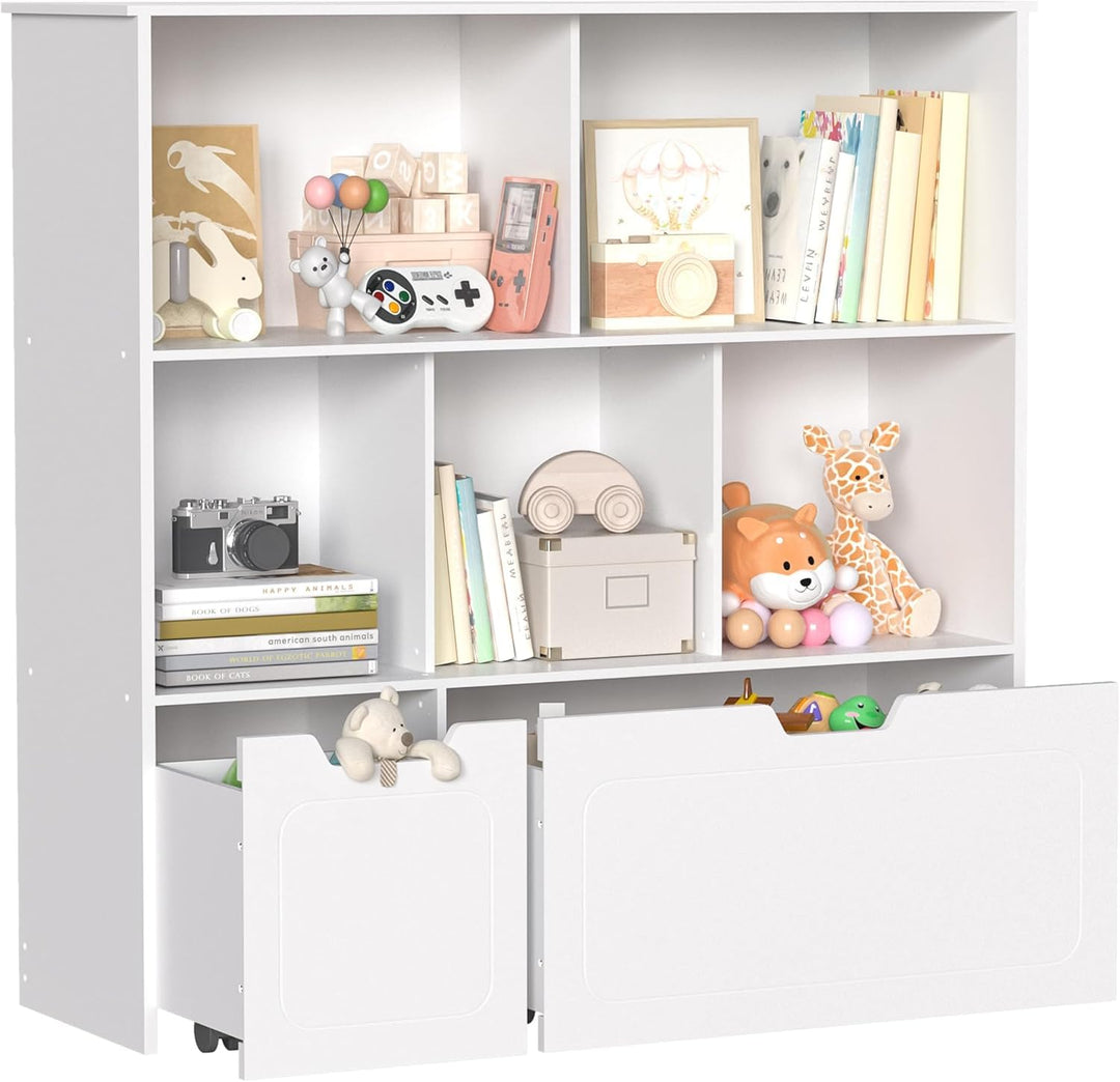 BRINJOY Kinderregal mit 8 Boxen Kinderschrank Holz Bücherregal für Kinder Aufbewahrungsbox mit 2 Bew