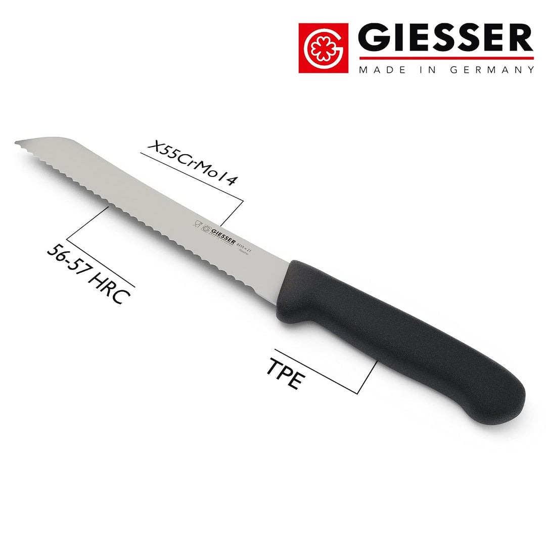 Giesser seit 1776 - Made in Germany - Brotmesser schwarz, Basic Black, Klinge 21 cm, Wellenschliff,