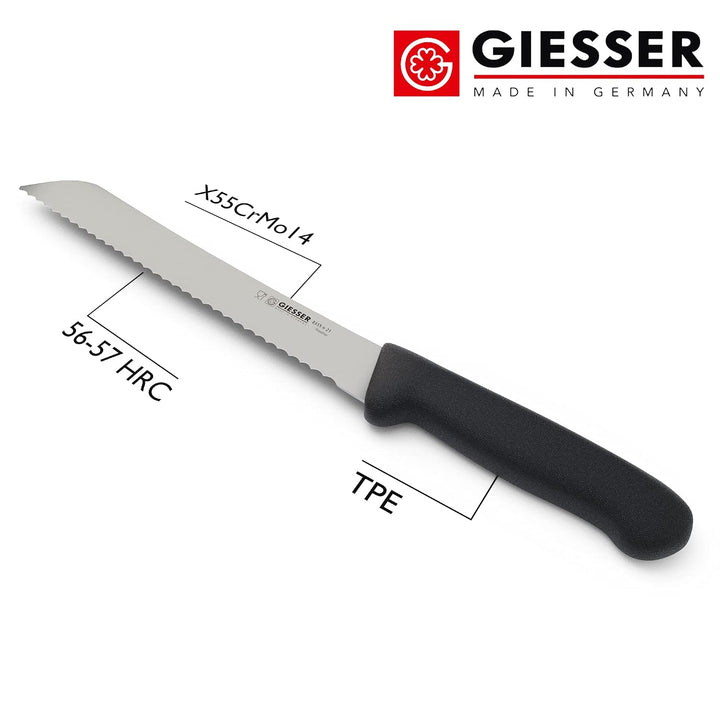 Giesser seit 1776 - Made in Germany - Brotmesser schwarz, Basic Black, Klinge 21 cm, Wellenschliff,